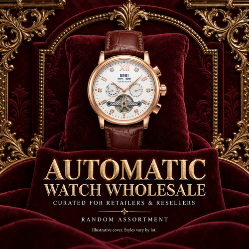 Automatic watch wholesale random assortment — burgundy and gold illustrative collection cover; styles vary by lot.